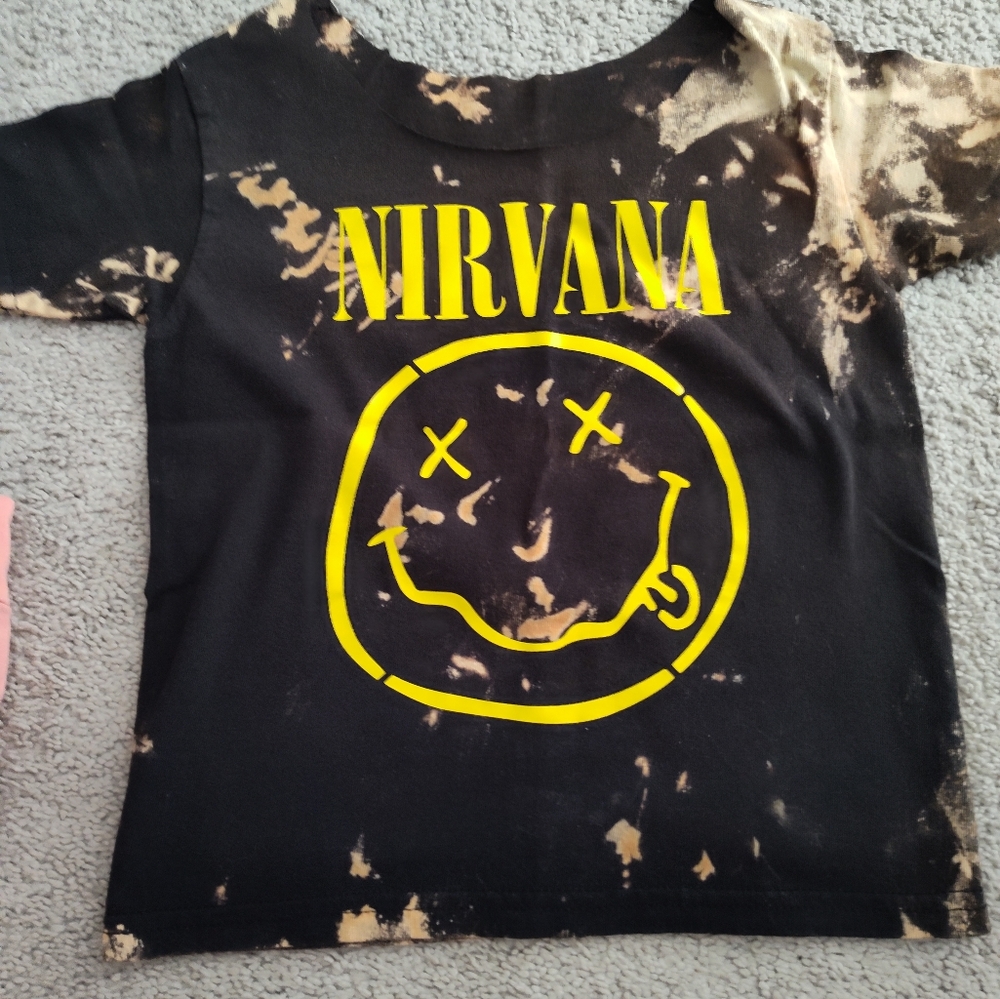 NIRVANA Black and Tan Long Sleeve Tee with Grunge Logo